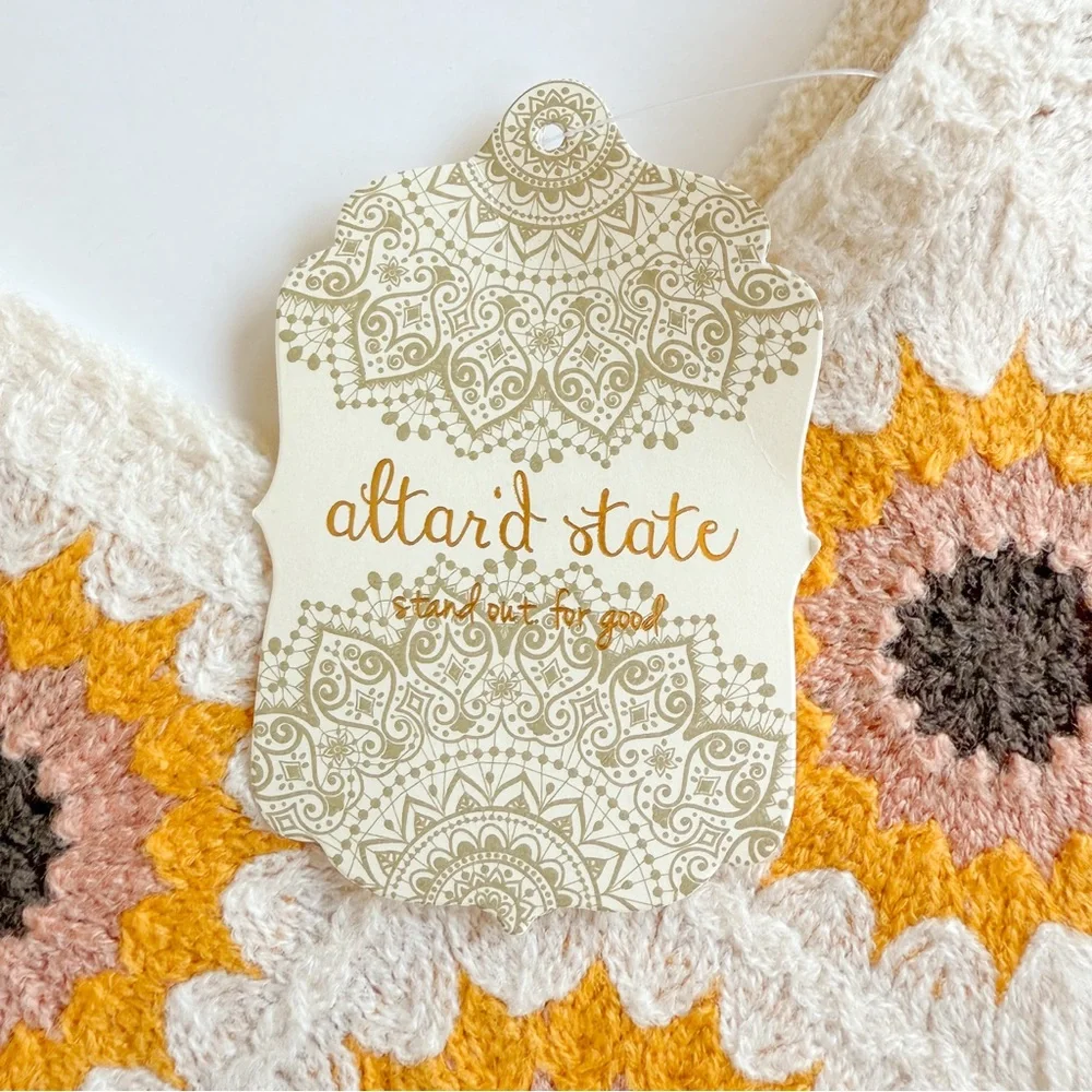 NEW Altar’d State Sunflower Crochet Granny Square Cropped Tank Top Womens S - Picture 11 of 11